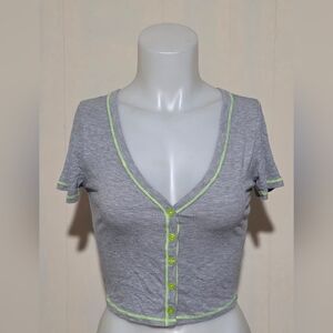 Bozzolo Gray Top with Green Stitching